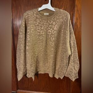 Copper-Colored Foil Leopard Print on Tan Sweater